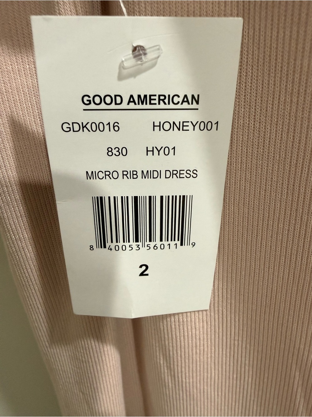 Good American Micro Rib Midi Dress Honey Pink NWT Size M Bodycon - Picture 3 of 10